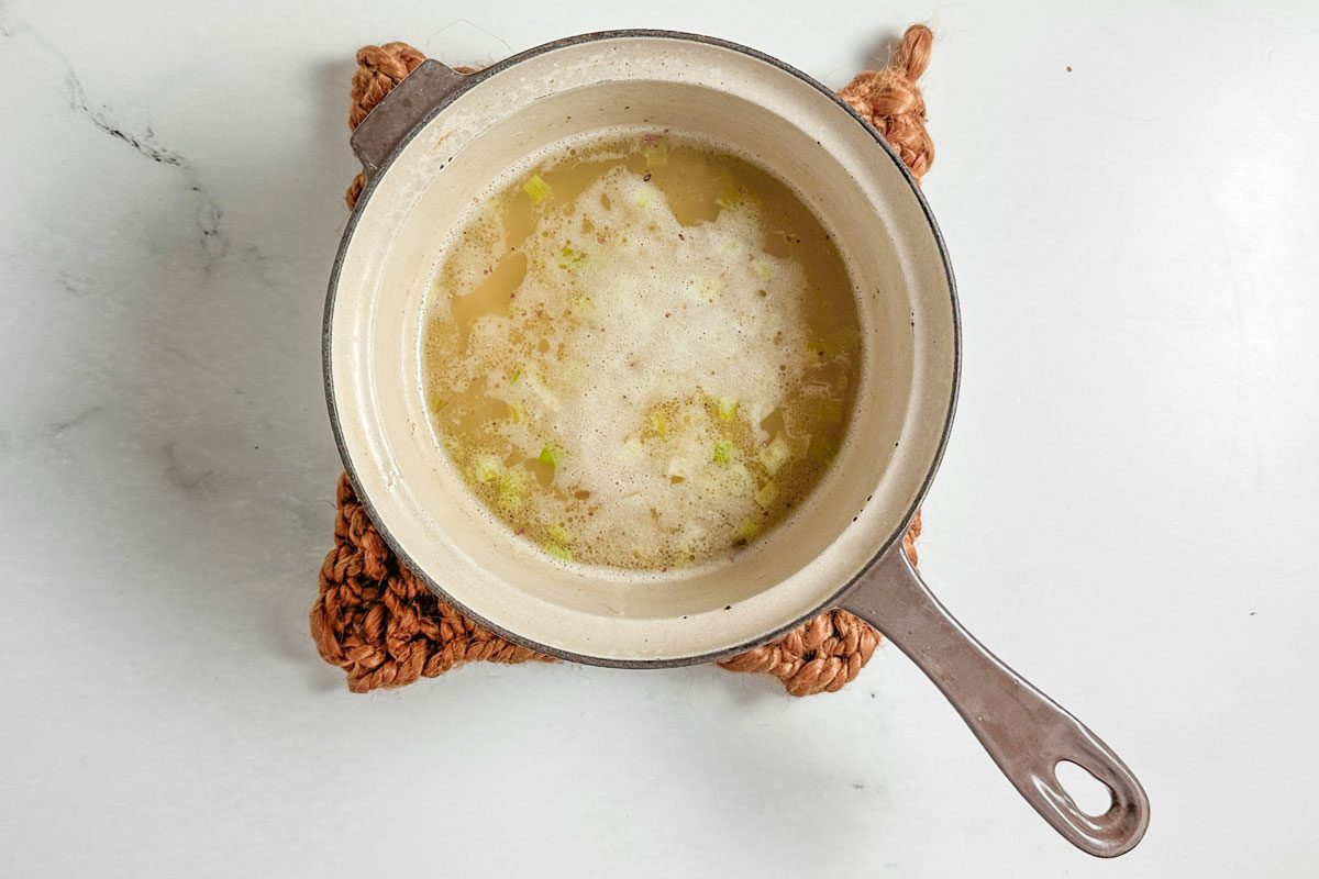 Ingredients For Taste Of Home Rice And Green Peas In A Saucepan
