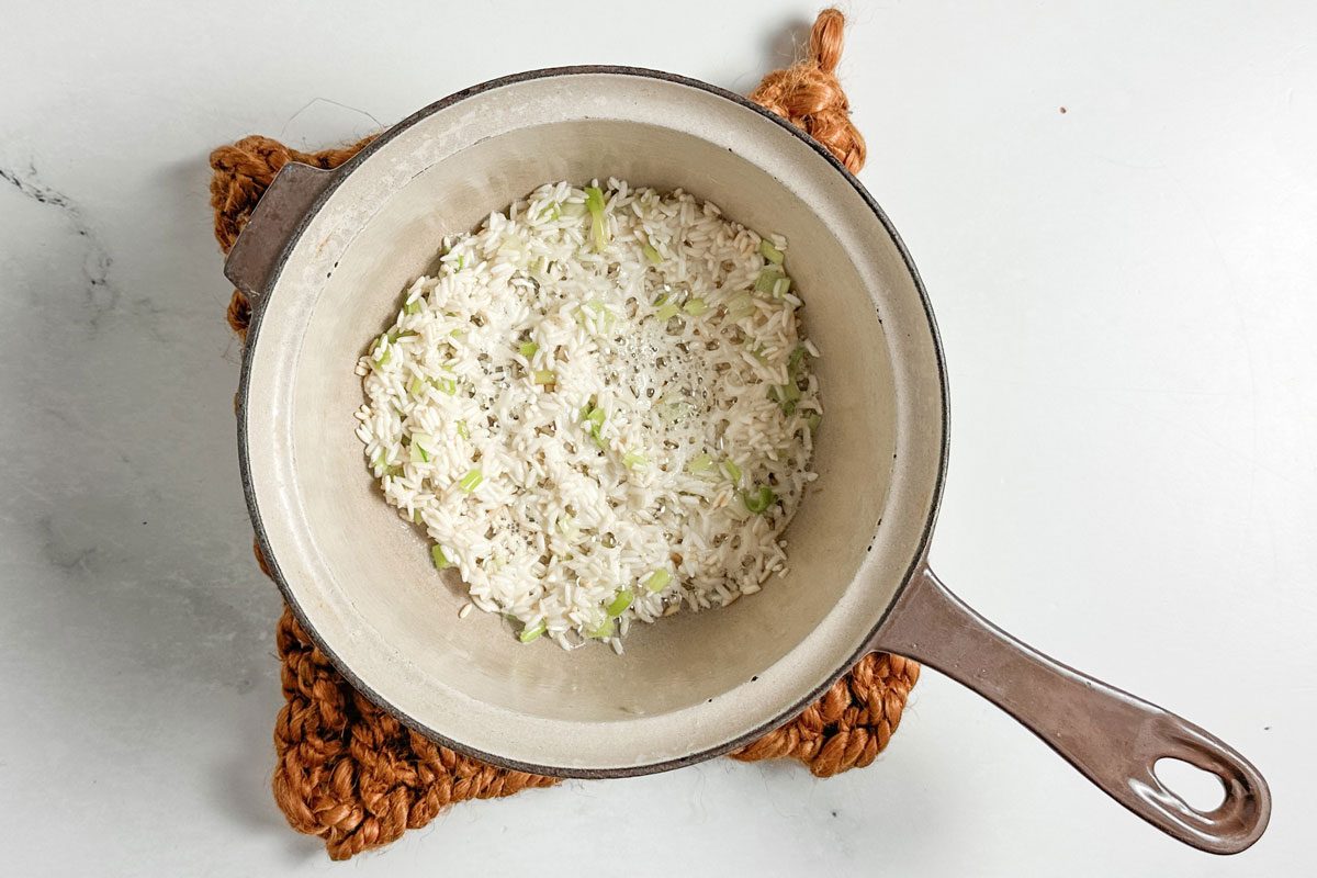 Rice for Taste of Home Rice and Green Peas in a saucepan