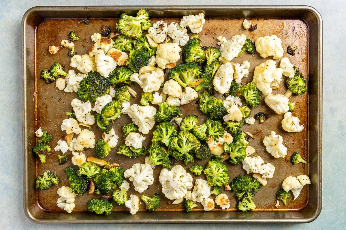 Taste of Home Roasted Broccoli and Cauliflower photo of the roasted broccoli and cauliflower.