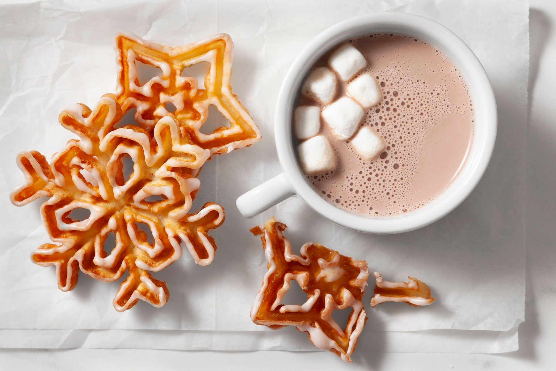 Rosette Cookies served with hot chocolate.
