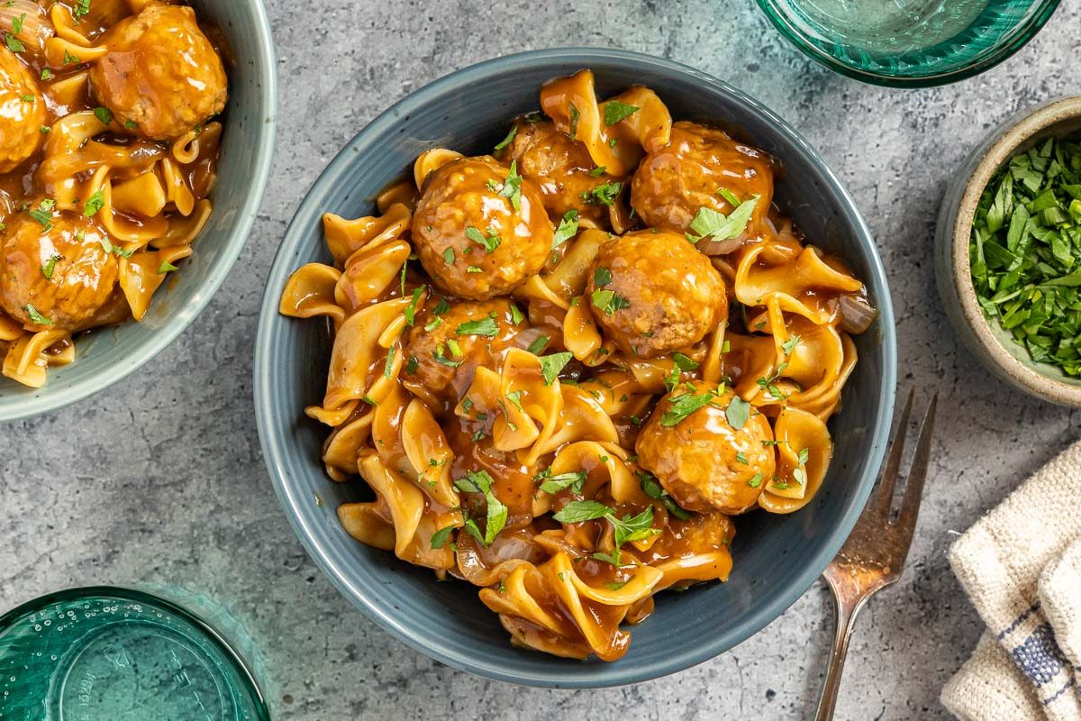 Taste of Home Salisbury Steak Meatballs photo of the finished recipe served into bowls.