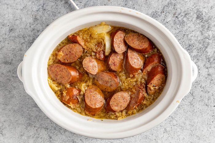 Sausage Sauerkraut Soup cooked in slow cooker