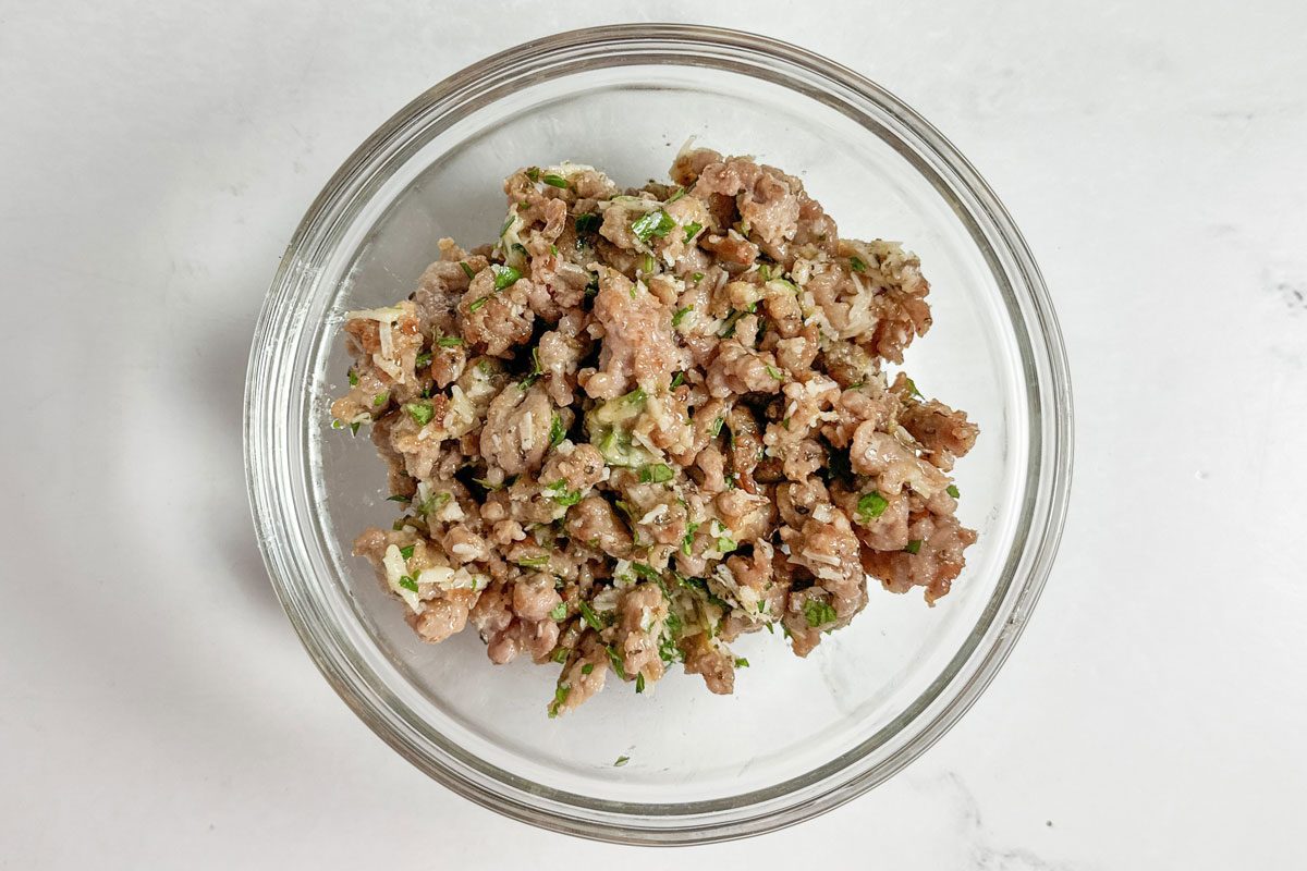 Filling for Taste of Home Sausage Crescent Rolls in a glass bowl