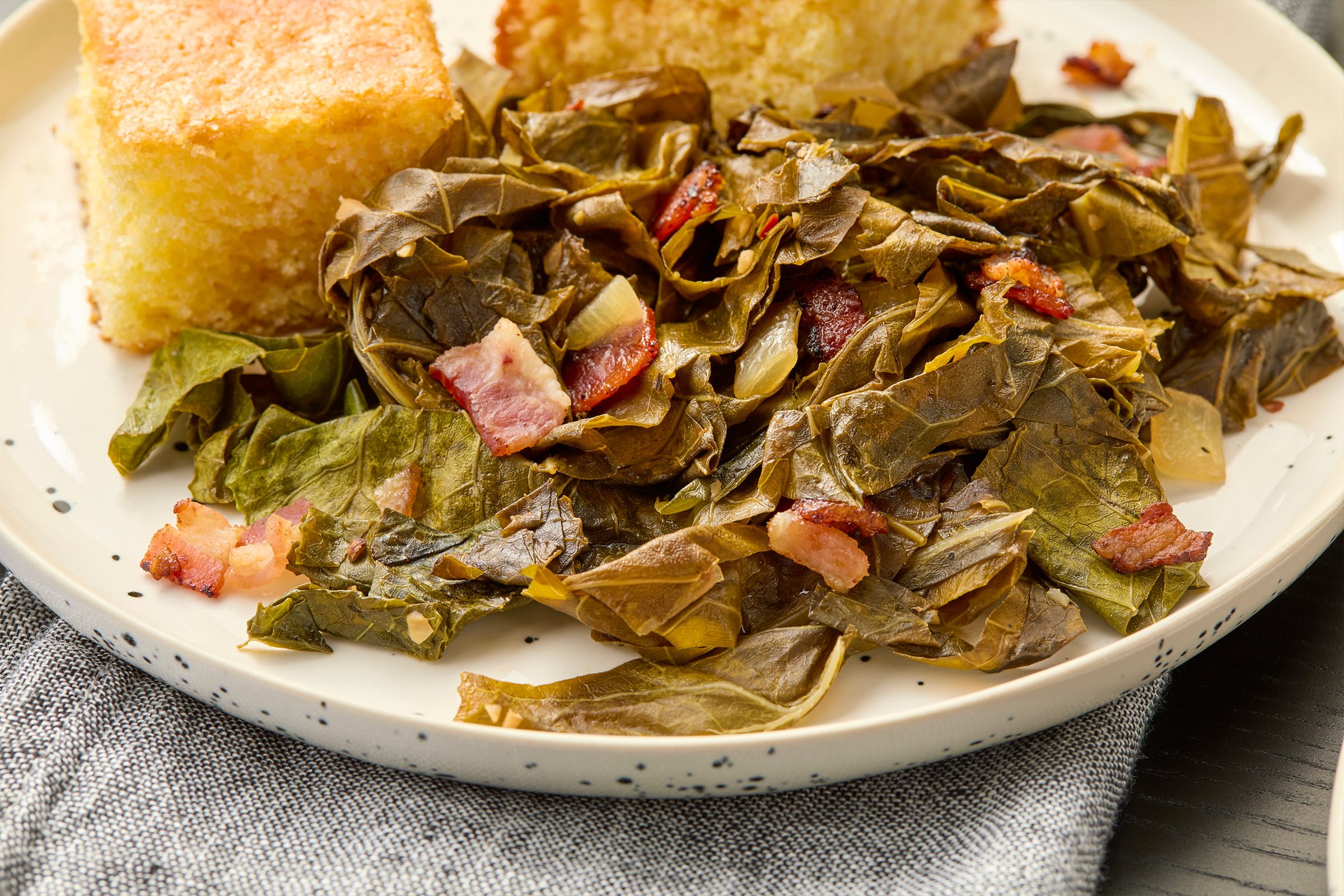 Sauteed Collard Greens served hot in a white place