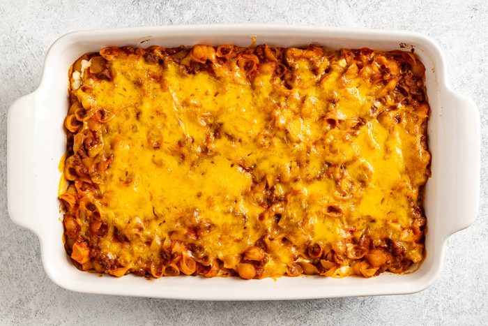 Taste of Home Sloppy Joe Pasta photo of the baked pasta.