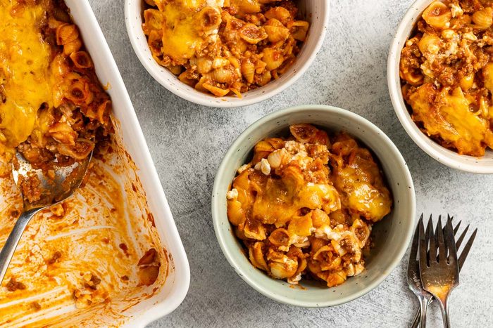 Taste of Home Sloppy Joe Pasta photo of the finished recipe served into bowls.
