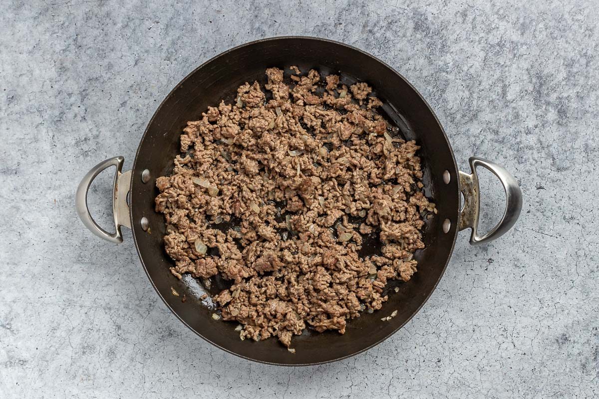 cooked ground beef and onion.