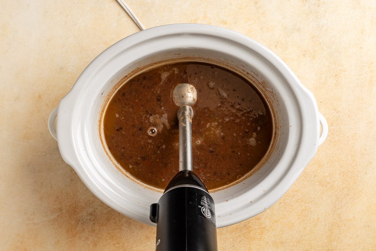 pureeing the soup.