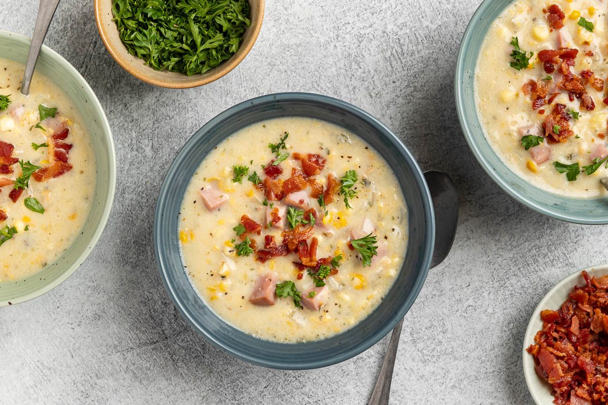 Slow Cooker Corn Chowder served in bowls