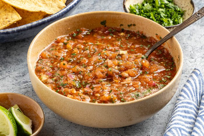 Taste of Home Smoked Salsa Recipe photo of the finished recipe in a serving bowl with tortilla chips.