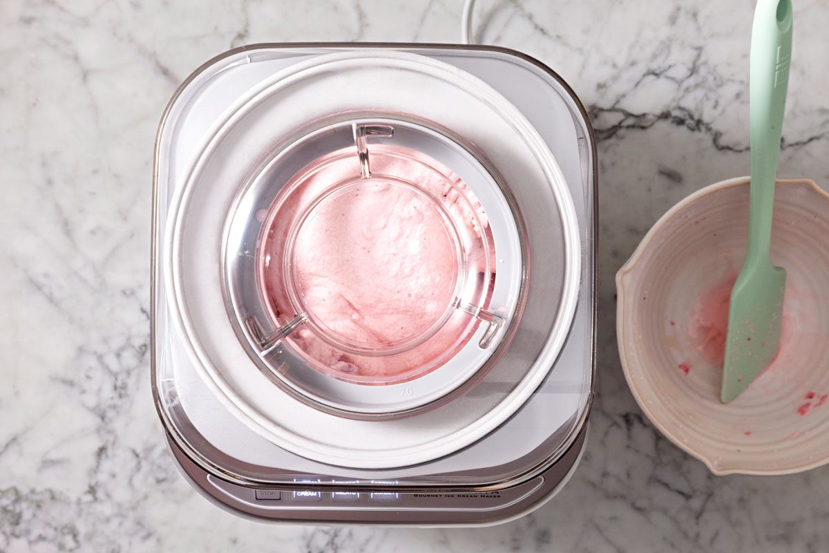 Overhead shot of Ice Cream Maker No More Than Two Thirds Full