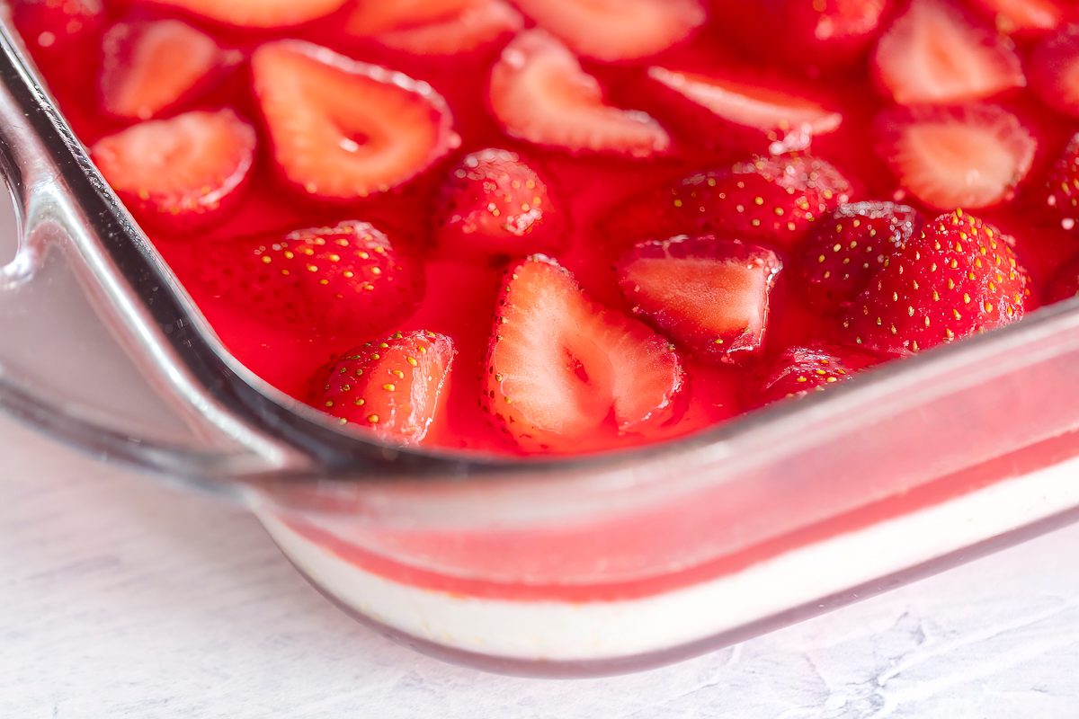 Strawberry Jello Salad With A Creamy White Layer In The Middle, Food Photography By Jackie Alpers For Taste Of Home