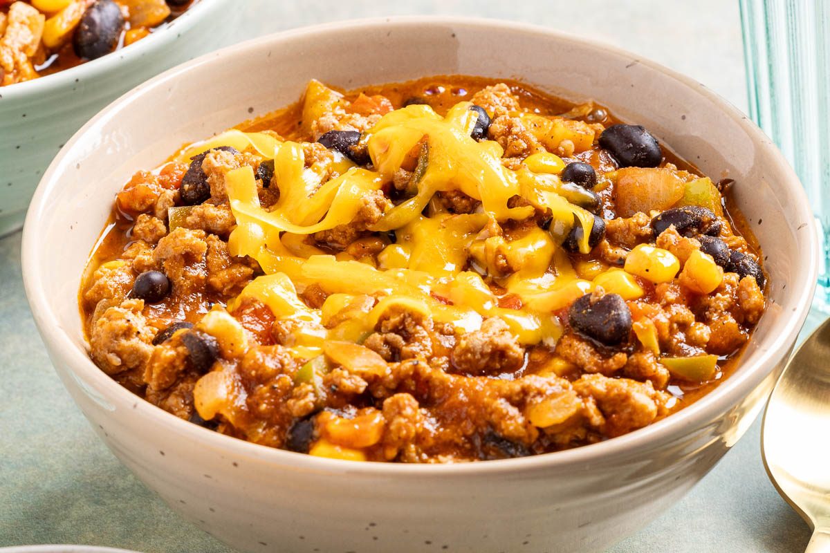 Taste of Home Turkey Black Bean Chili photo of the finished recipe served in bowls.