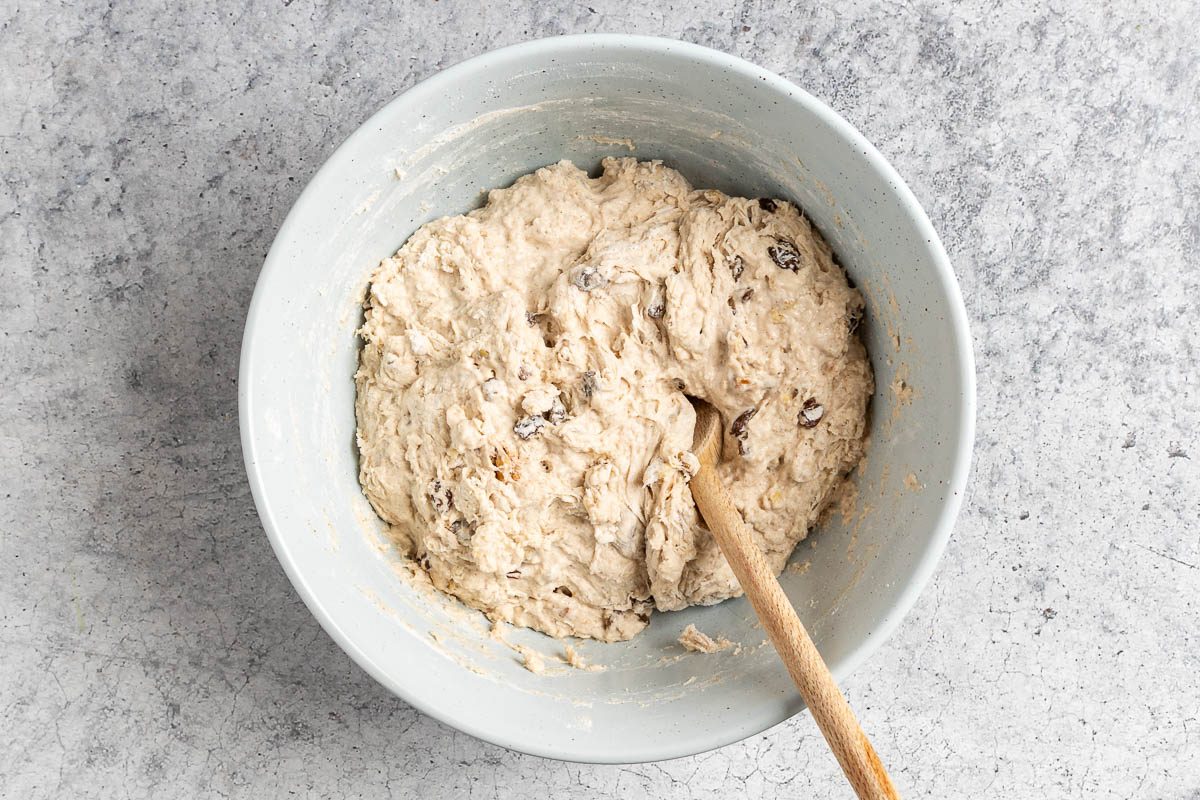 Taste of Home Walnut Raisin Bread photo of mixing the dough.