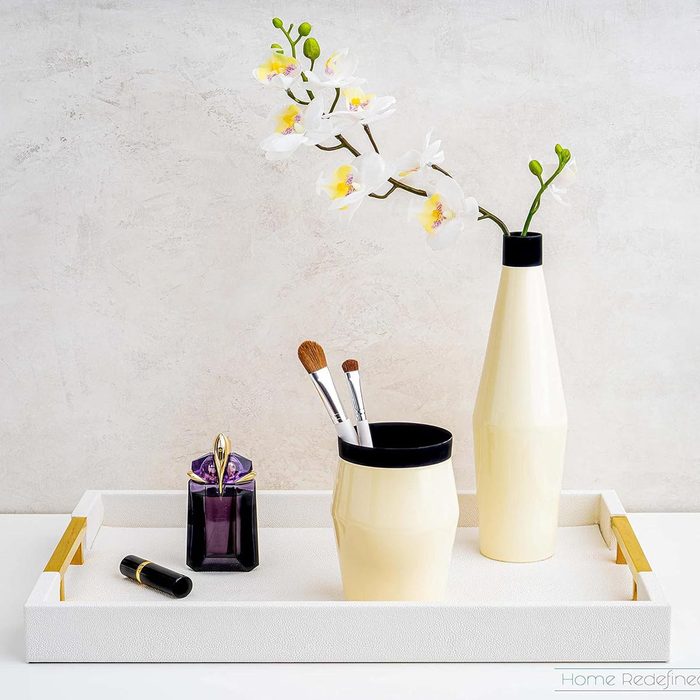 White Glossy Shagreen Decorative Serving Tray