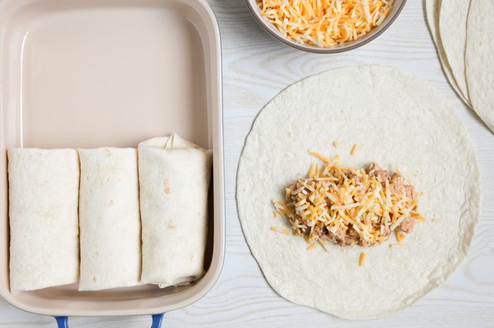 Assembling Baked Chicken Burritos