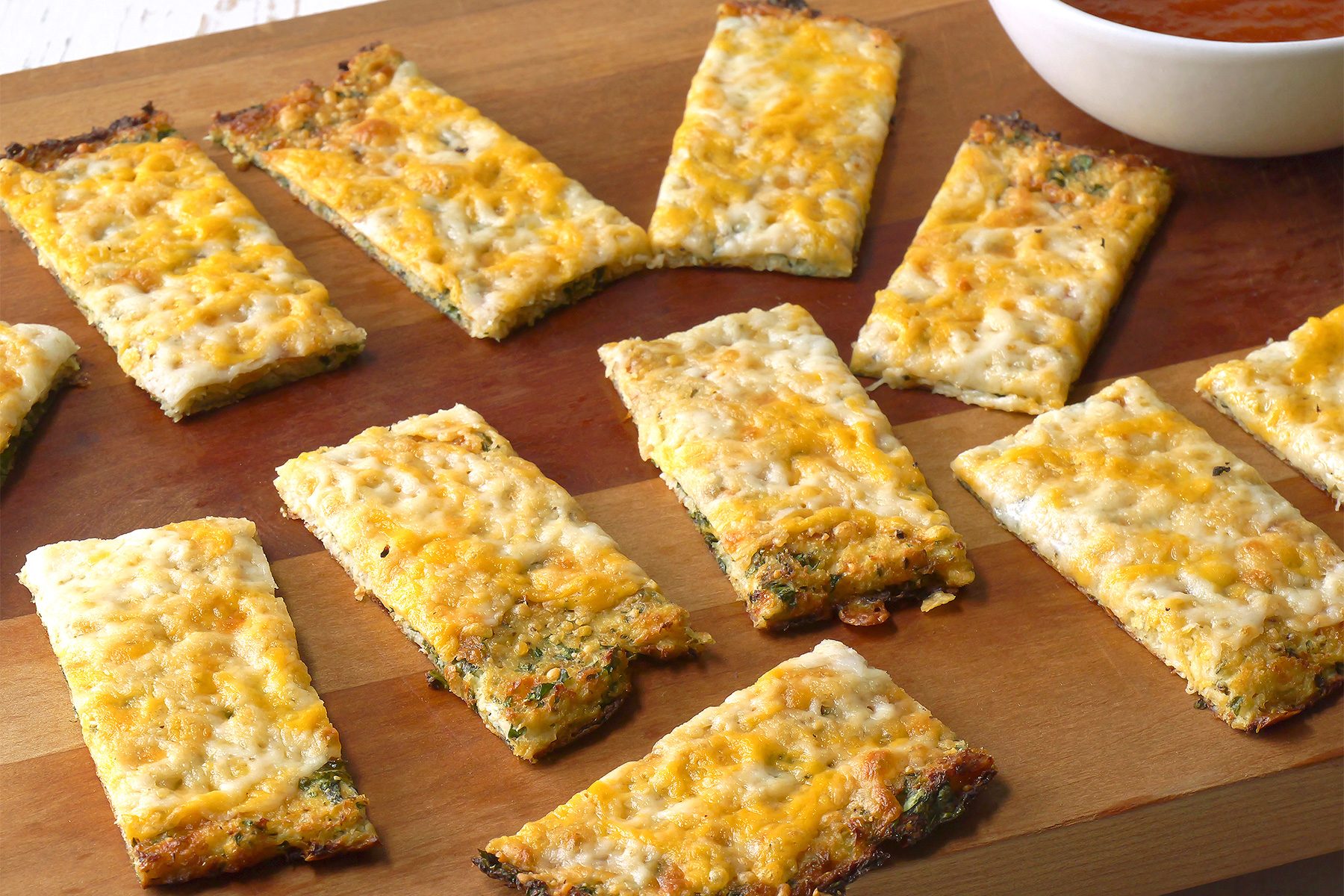 3/4th shot of cheesy cauliflower breadsticks