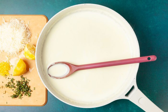 Step 2 of Taste of Home Creamy Salmon Linguine is to make the sauce