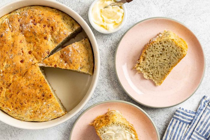 Taste of Home Dill Bread photo of the finished recipe cut into slices and placed on plates.