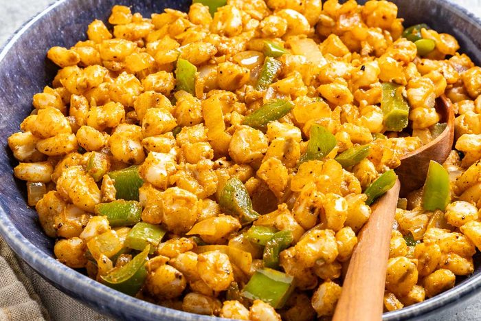 Taste of Home Hominy Recipe photo of the finished recipe in a serving dish.