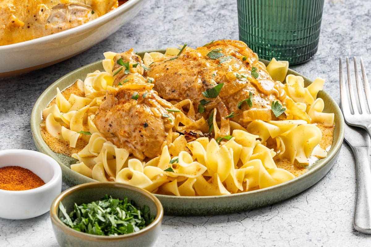 Taste of Home Hungarian Chicken Paprikash photo of the finished recipe.