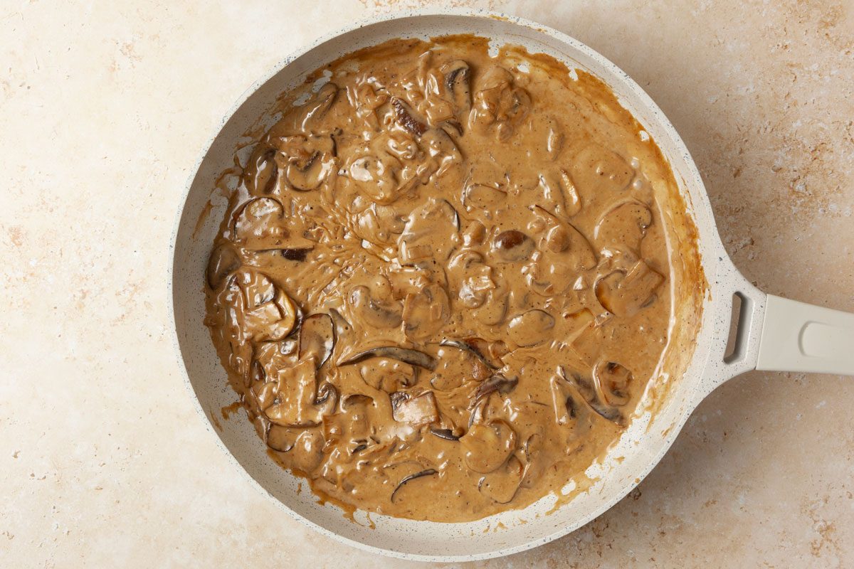 Step 2 of Taste of Home Mushroom Bruschetta is to make the cream sauce