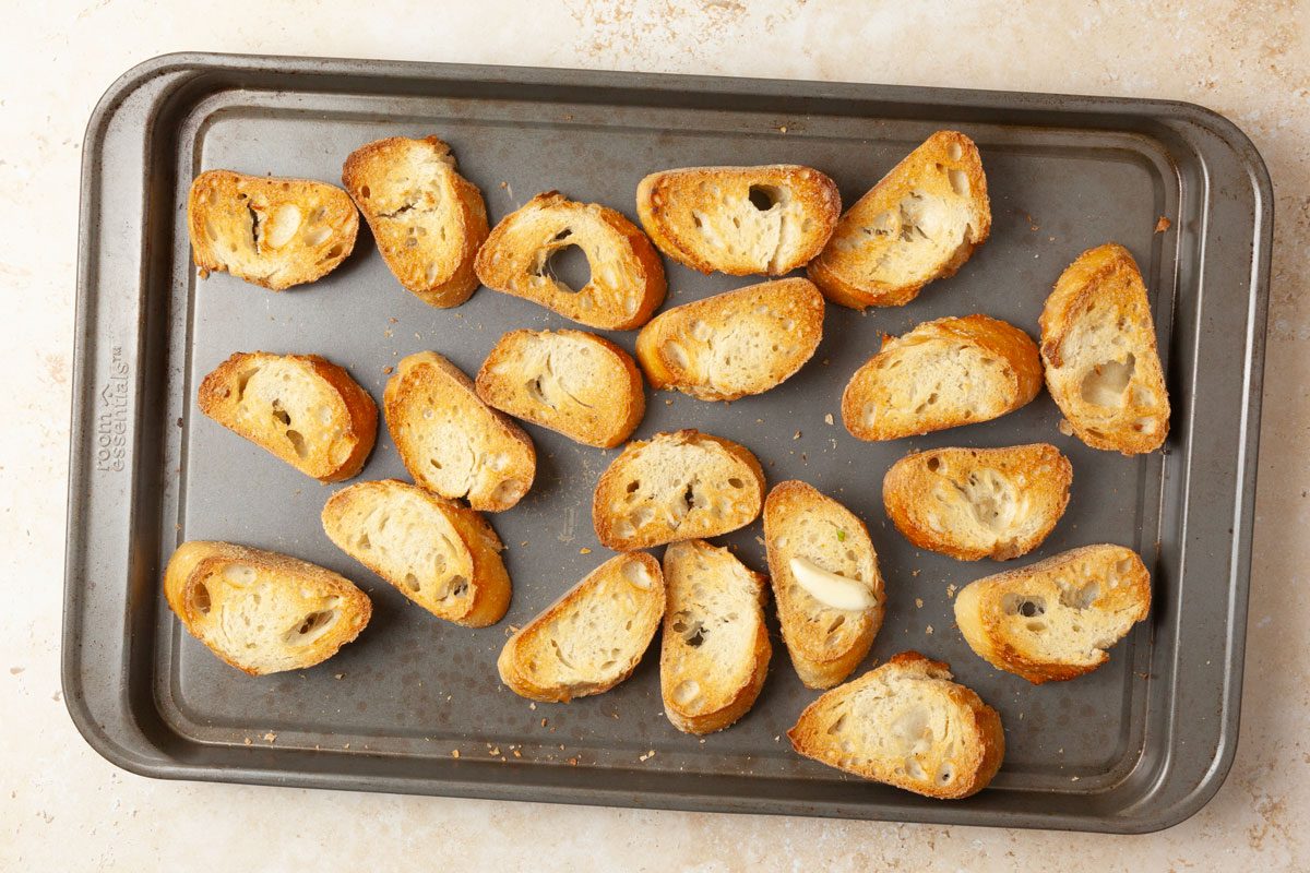 Step 3 Taste of Home Mushroom Bruschetta is to broil the crostini