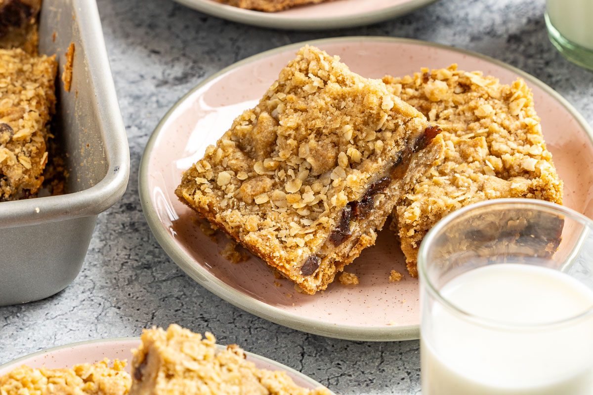 Taste of Home Oatmeal Raisin Bars photo of the finished recipe cut into squares.
