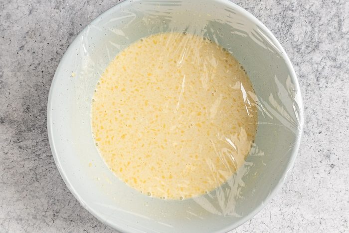 Taste of Home Savory Crepes photo of adding the dry ingredients to the batter.