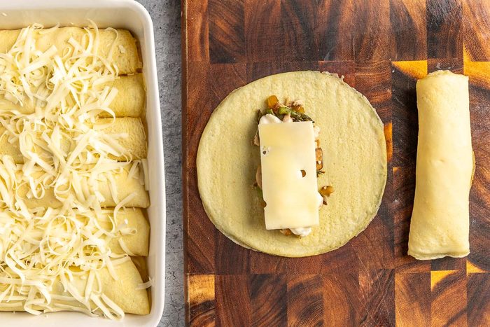 Taste of Home Savory Crepes photo of assembling the crepes.