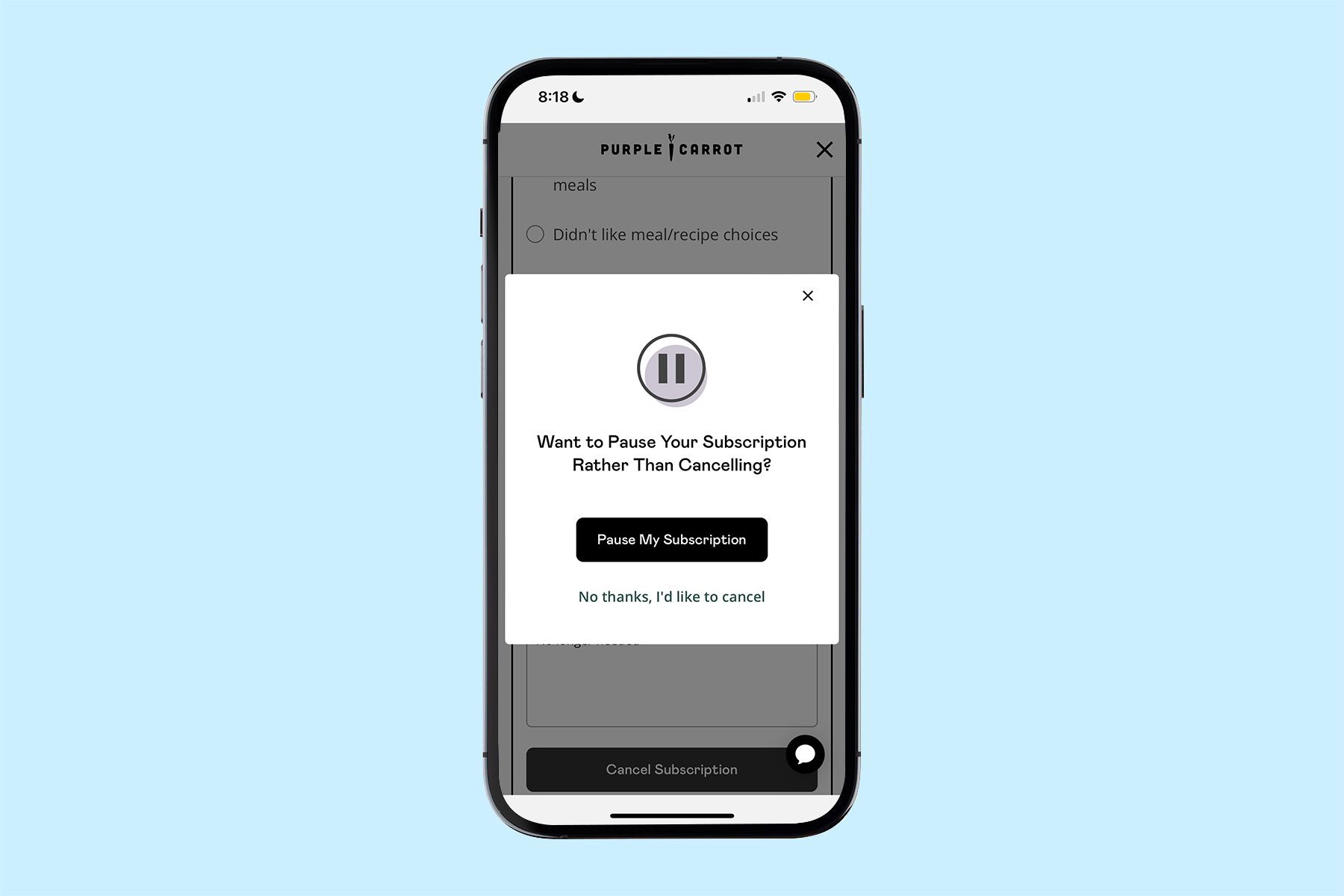 Purple Carrot Subscription Cancellation