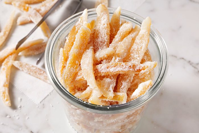 Candied Lemon Peel in a container