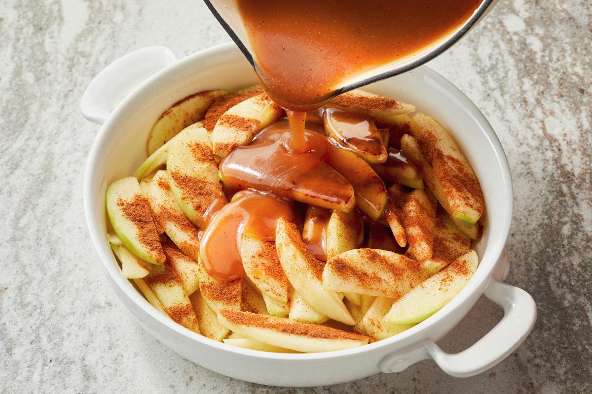 Pour sauce over apples