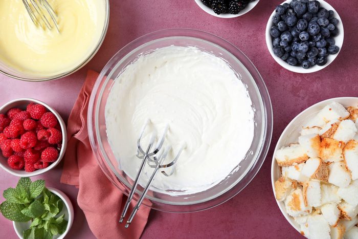 milk and pudding mix whisked together in a bowl