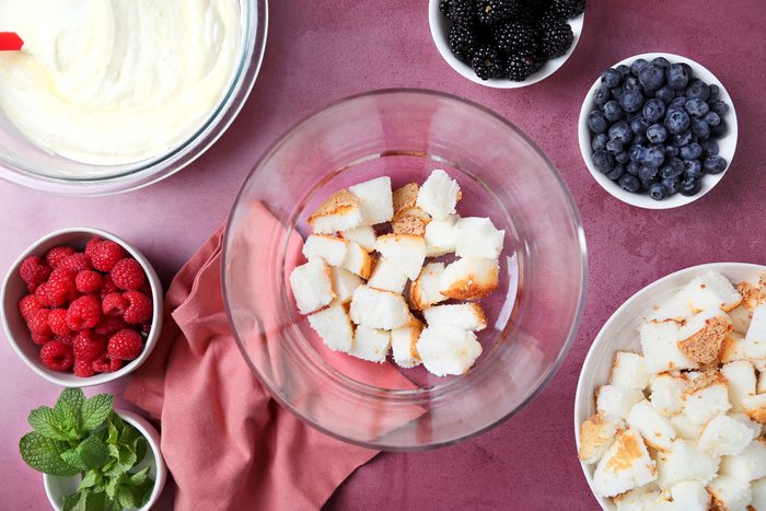 angel food cake cubes in a bowl