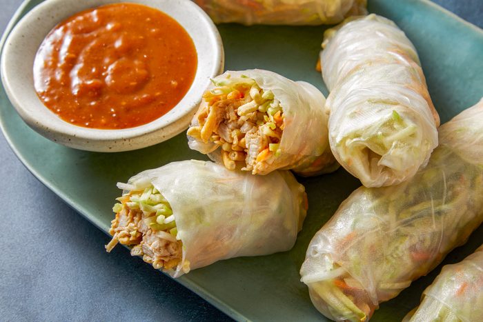 3/4th shot of Chicken Spring Rolls