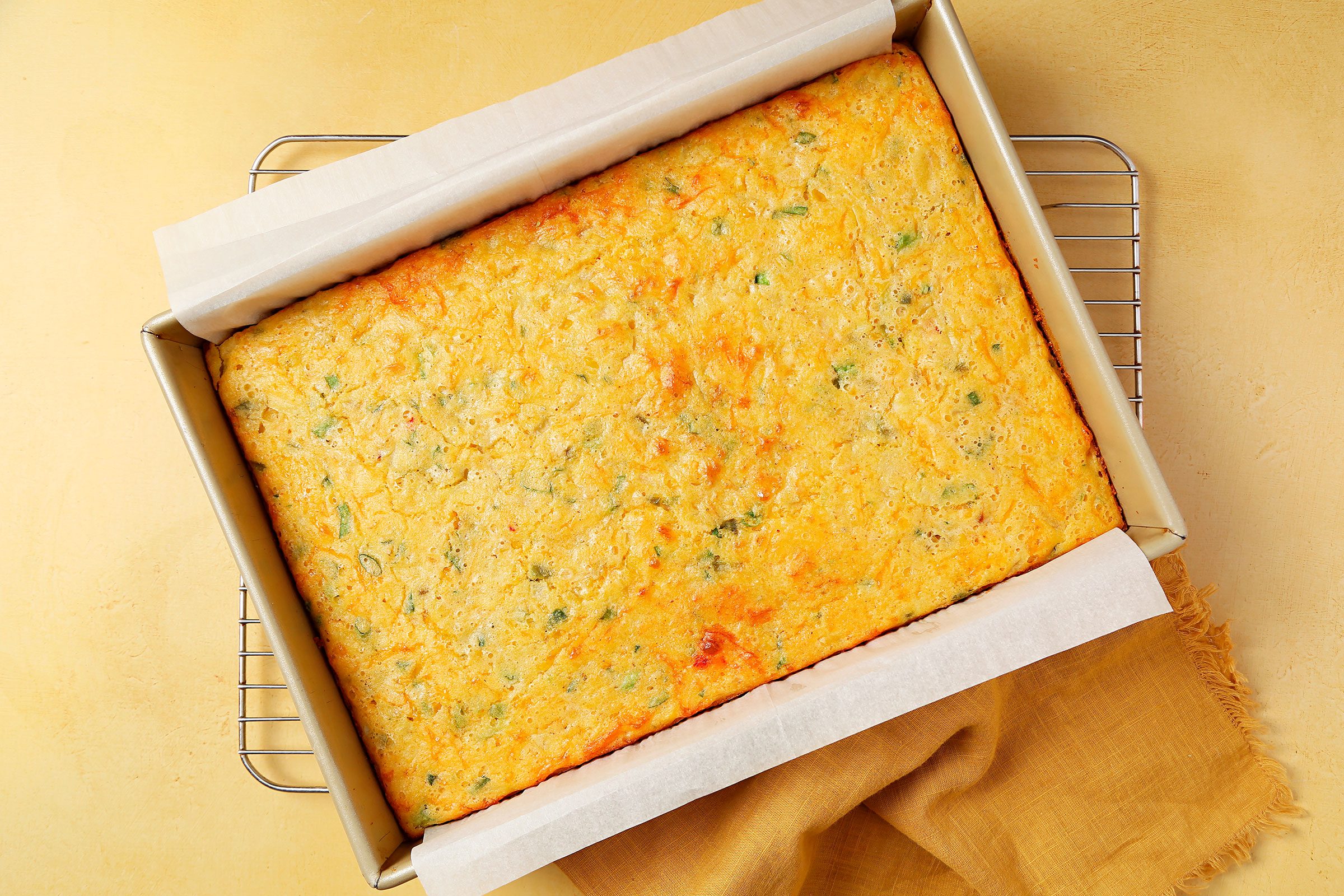 Crawfish Cornbread in a dish