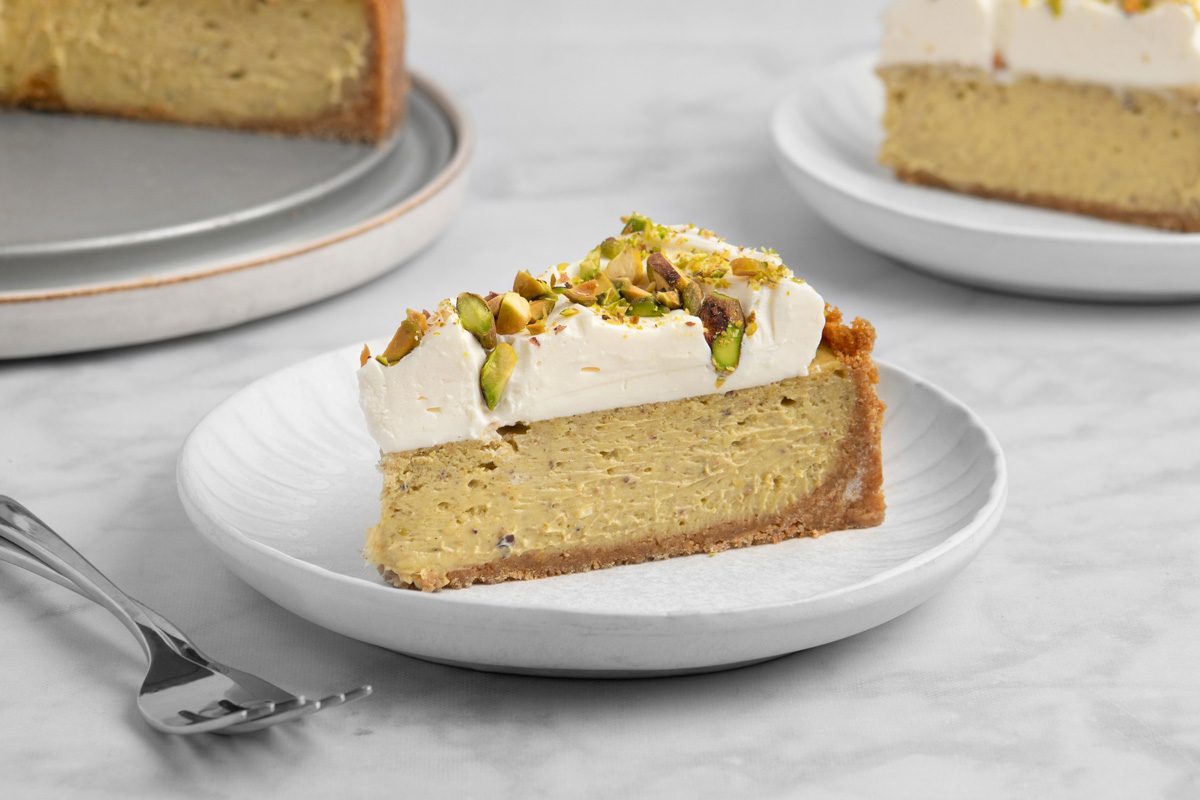 Creamy Pistachio Cheesecake slice