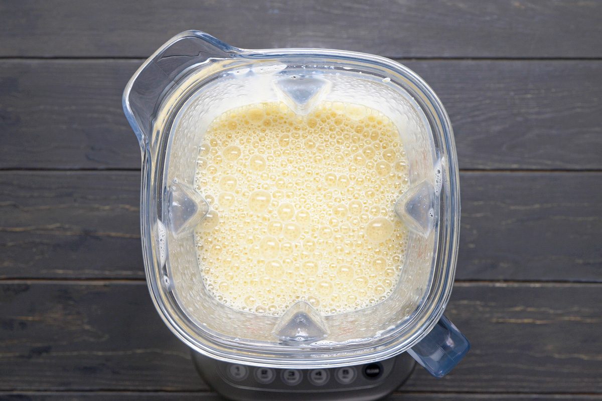 condensed milk, evaporated milk, eggs, vanilla extract and salt combined in a blender