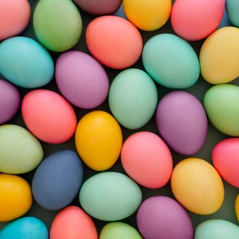 Easter eggs painted in pastel multicolored tones