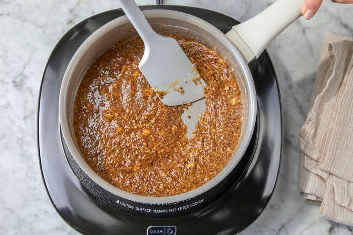 Pecans, flour and vanilla cooked with butter and sugar