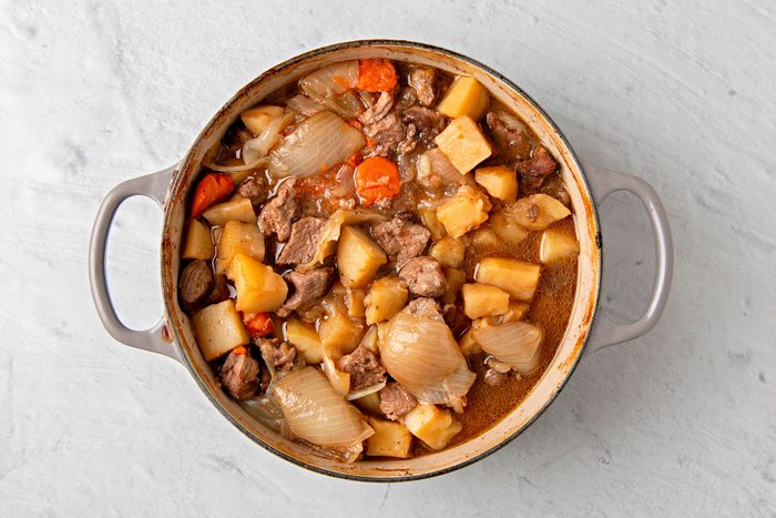 Cover and bake until meat and vegetables are tender.