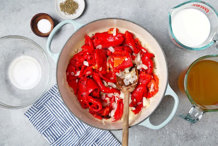 Ingredients sauteed in a dutch oven.