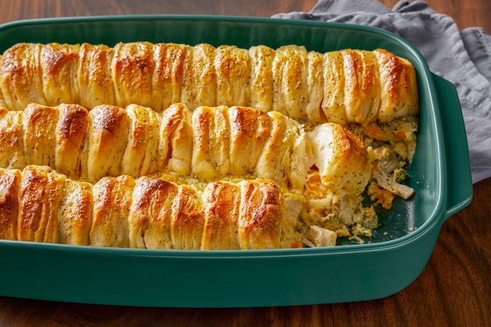 Delicious looking Chicken Biscuit Casserole in a pan