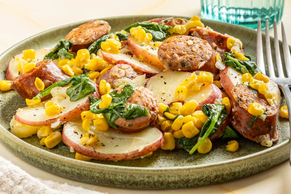 Taste Of Home Sausage Veggie Skillet Photo Of The Finished Recipe.