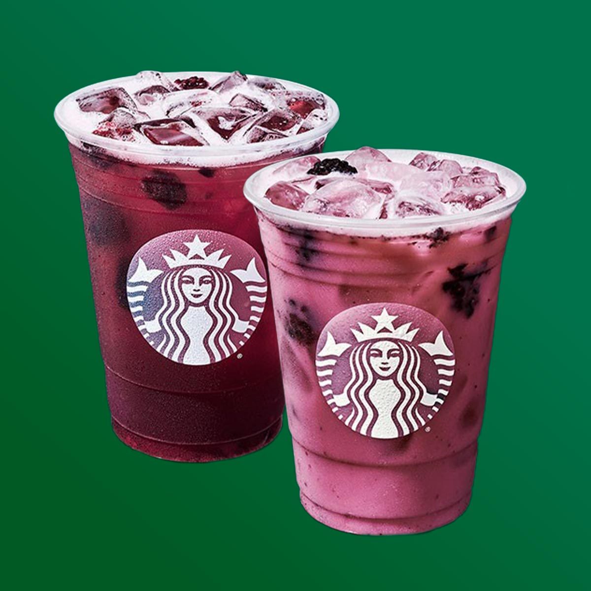 Two blackberry sage refreshers on a green background